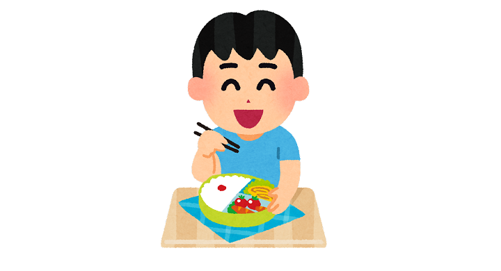 お弁当を食べる男の子