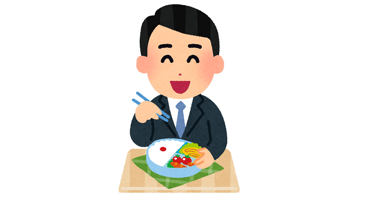 お弁当を食べる男性会社員