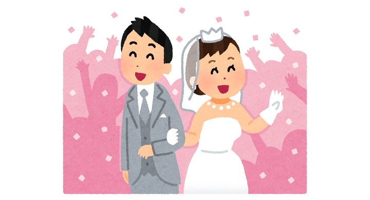 祝福されている新郎新婦